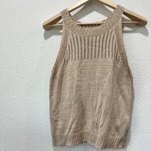 Knitted Crochet Tank Top - Beige Y2K Layering Piece Size Medium